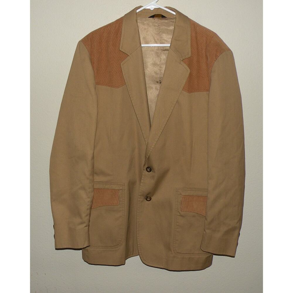 Vtg PenWesterner Men’s 44 Long Western Suit Jacket Tan Canvas Cord Yoke Blazer